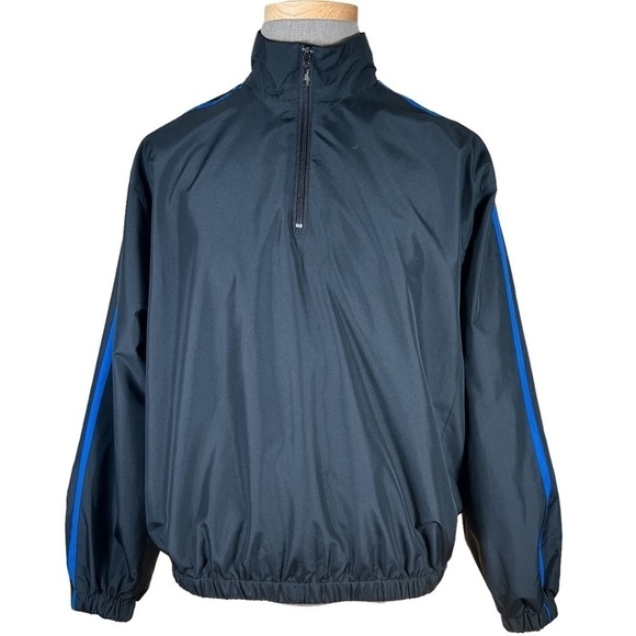 Champions Tour Men’s 1/4 Zip Black Windbreaker With Blue Stripes Medium EUC - Picture 3 of 10